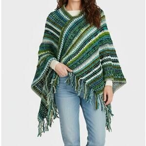 Pinklicious One Size Acrylic NEW NWT Poncho V Neck Green Blue White